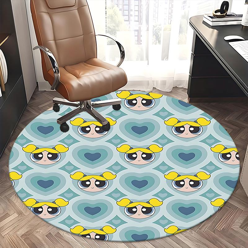 Powerpuff Girls Chair Mat Round Carpet - Home Decor, Office Rug, Suitable for Bedroom, Living Room, Various Rooms0494b