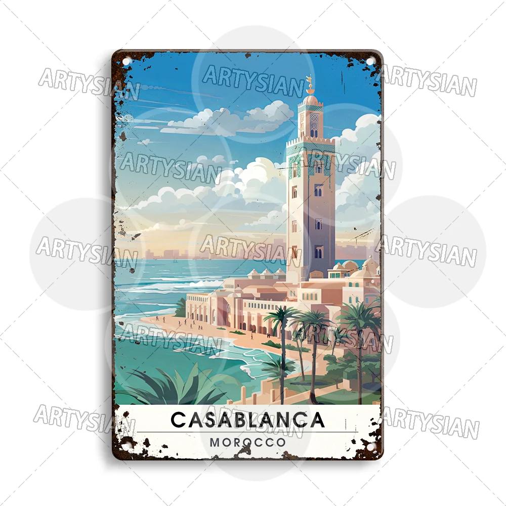 Maghreb Travel Cityscape Metal Sign Egypt Algiers Algeria Djerba Tunisia Marrakesh Morocco Alger Hoggar Oran Casablanca Agadir