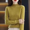 Women's Cashmere Knit Sweater - 2023 Autumn/Winter, Half-High Neck, Slimming Fit, Solid Color Pullover