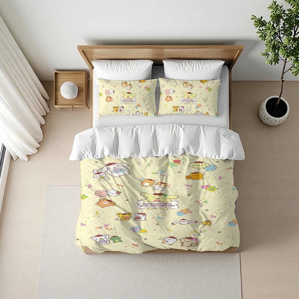 P-Pompompurin Cute Duvet Cover Set Home Style Bedding Soft Laundry Cotton Bed 3 Piece Set Student Dormitory Gift