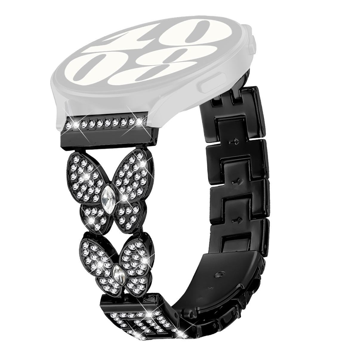 

For Huawei Watch GT 42mm/46mm Band Butterfly Rhinestones Decor Alloy Metal Watch Strap Black