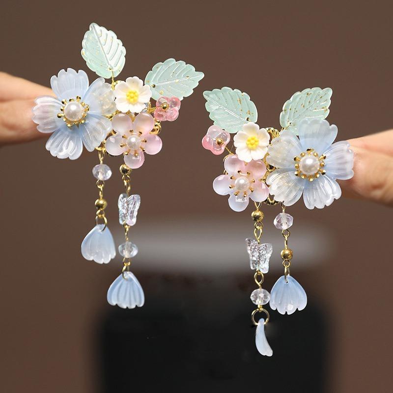 2pcs Chinese Women Hair Clips Flower Pearl Hairpin Vintage Hanfu Decor Barrettes Retro Wedding Headpiece Hair Jewelry Headdress