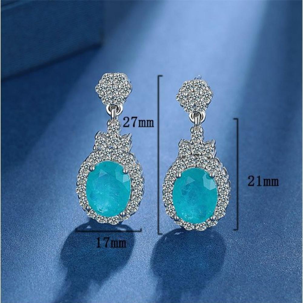925 Sterling Silver Fashion Blue Zircon Full Diamond Necklace Earrings Set Birthday Anniversary Party Set Gift