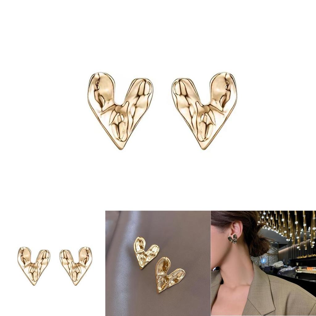 Modern Gold Heart Stud Earrings For Women Fashionable Heart Shape Jewelry