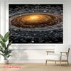 2D Space Galaxy Tapestry, Detailed Solar System with Planet Labels Background