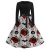 Women's Retro Halloween Print Long Sleeve Neck Casual Dress for Fall Party