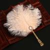 Lolita Vintage Runder Straußenfächer Hohl Goldener Griff Eleganter Handfächer für Dame Hochzeit Tanzparty Cosplay Dekoration