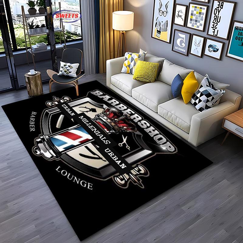 Barber Shop Sign Pattern Carpet,Living Room and Bedroom Household Items,Children's Room Sofa Mats, Doormat Floor  Anti-slip Rug