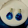 Retro Blue Water Drop Shaped Panel Earrings for Women  New Korean Elegant Women's Drop Earrings Temperament Gorgeous Zircon