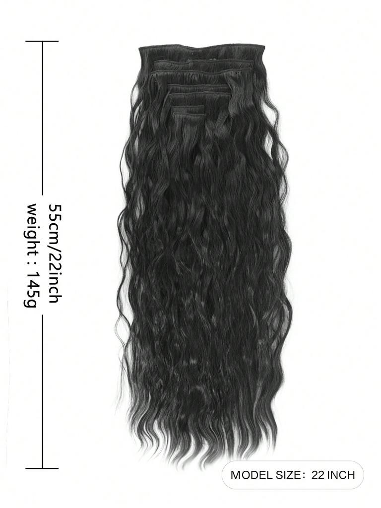 Syntetyczne przedłużki do włosów 7 szt. 16 klipsów 22-calowe czarne przedłużki do włosów dla kobiet grube podwójne osnowy faliste miękkie włosy peruka