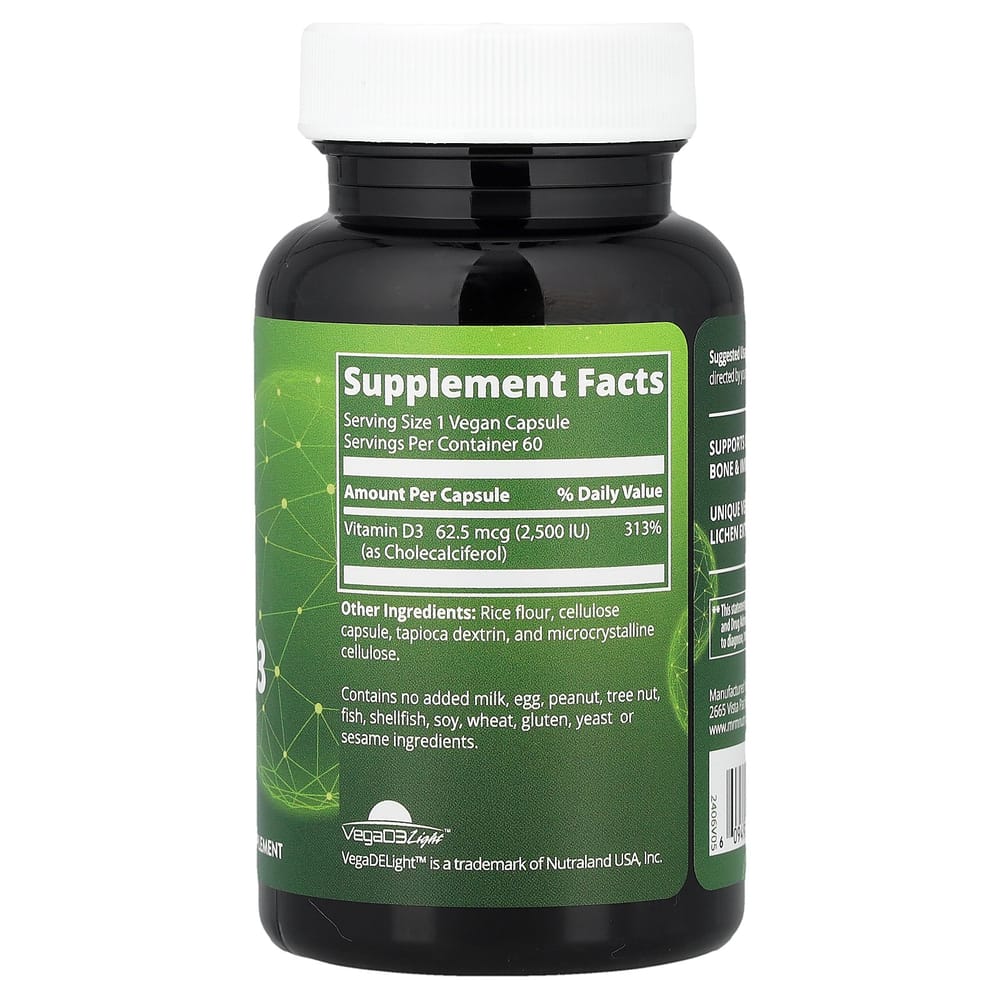 MRM Nutrition Vegan Vitamin D3 2500IU Veggie Capsules, 60 Count