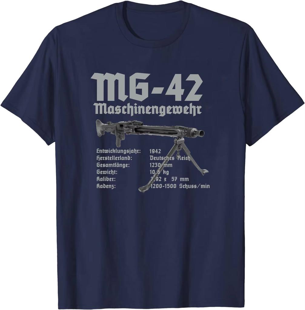 T-shirt Infografiche Mitragliatrice Wehrmacht MG-42 MG42 della Seconda Guerra Mondiale Cotone Girocollo Manica Corta Estiva Casual da Uomo Taglia