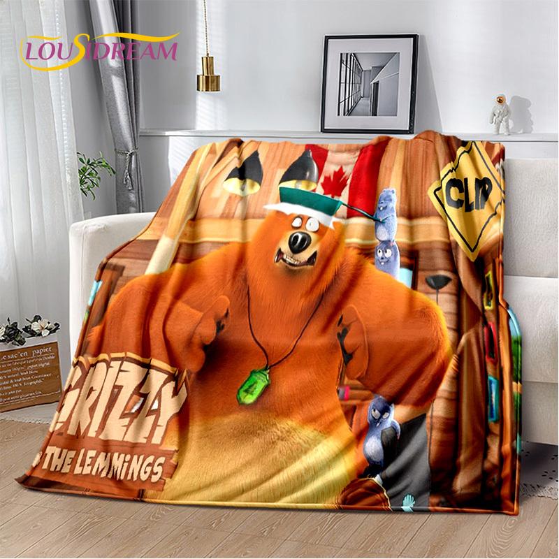 Cartoon 3D Grizzy und die Lemminge Decke, Weiche Überwurfdecke für Zuhause Schlafzimmer Bett Sofa Picknick Reise Büro Abdeckung Decke Kinder