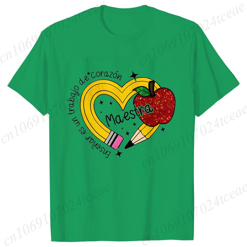 Casual Pencil MAESTRA Print Teachers Girl T-shirts Casual Short Sleeve Womens T-shirt Round Neck Fashion Teacher Tee Clothing