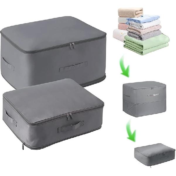 Ultra Space Saving Self Compression Organizer, Compression Bags for Storage, Space Saving Compression Moving Organizer Bags with Zipper, Compression 2PCS Gray