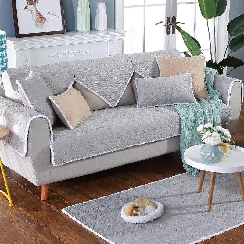 Soft Velvet Sofa Cover Solid Colour Thickened Living Room Sofa Cover Warm Jacquard Non-Slip Plush Sofa Back Cover Armrests Cover