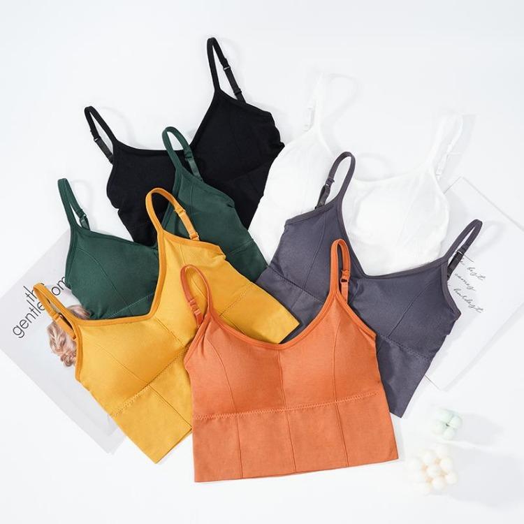 Wirefree Camisole Cropped Tank Top Women Seamless V Neck Removable Yoga Fitness Sport Underwear