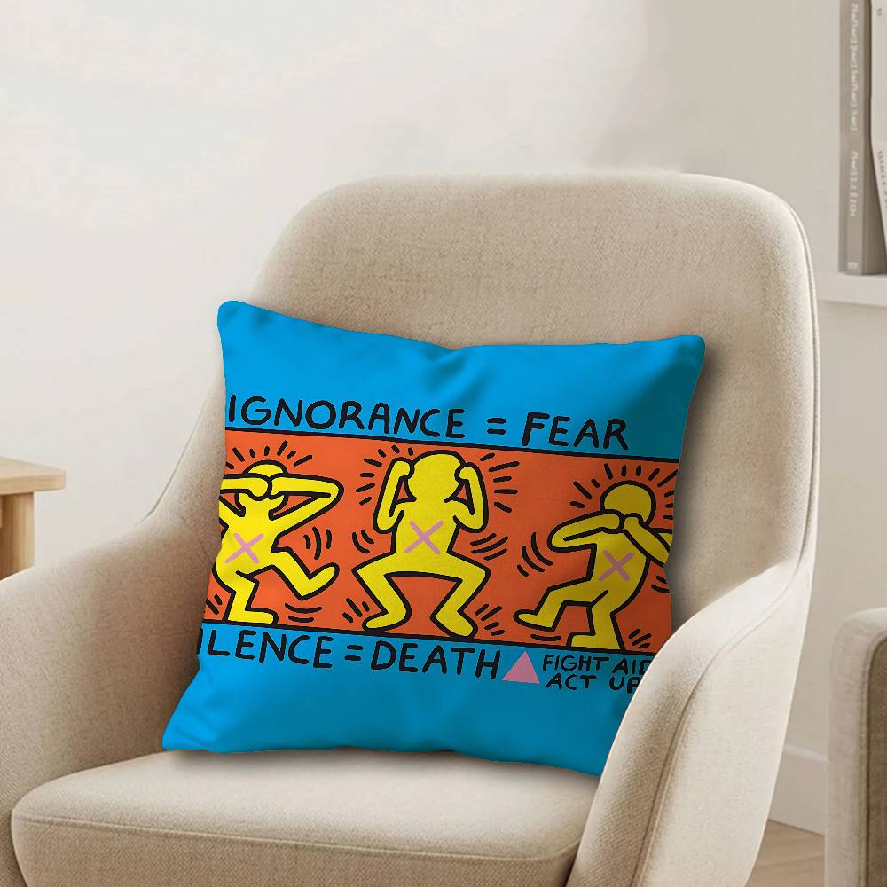 KKeiths HHarings Pillowcase toon Gift Cushion Cover Bedroom Home Sofa Chair Seat Decor pillow case