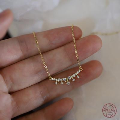 925 Sterling Silver 14k Gold Plating Crystal Crown Pendant Clavicle Chain Necklace Women Fashion Classic Jewelry Accessories