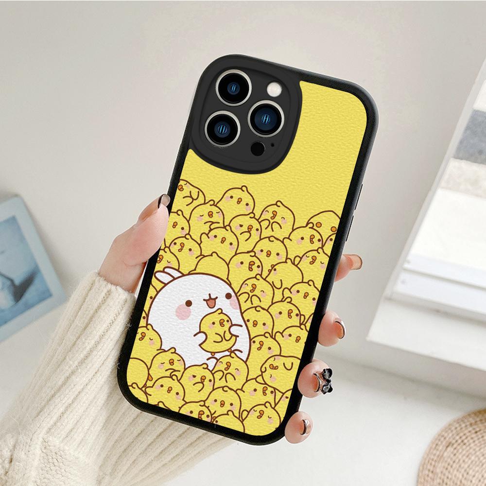 Kawaii Molang Cartoon Anime Cat Phone Case for Iphone 14 13 11 12 Pro MAX 13 12 MiNi 7 8 Plus X XS XR Lambskin Protective Covers