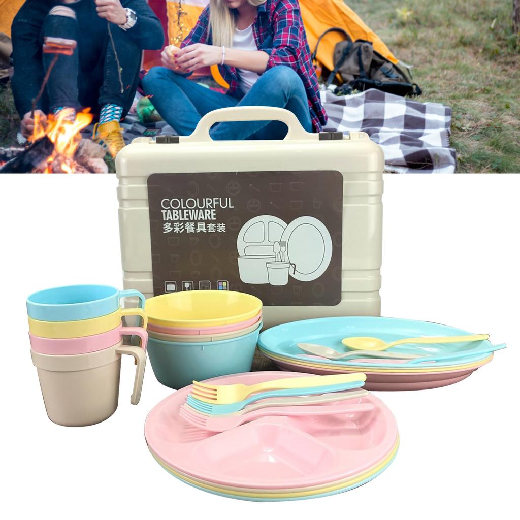 Colorful Tableware Portable Plastic Cutlery Set Cup Fork Spoon for Picnic Outdoor Activities