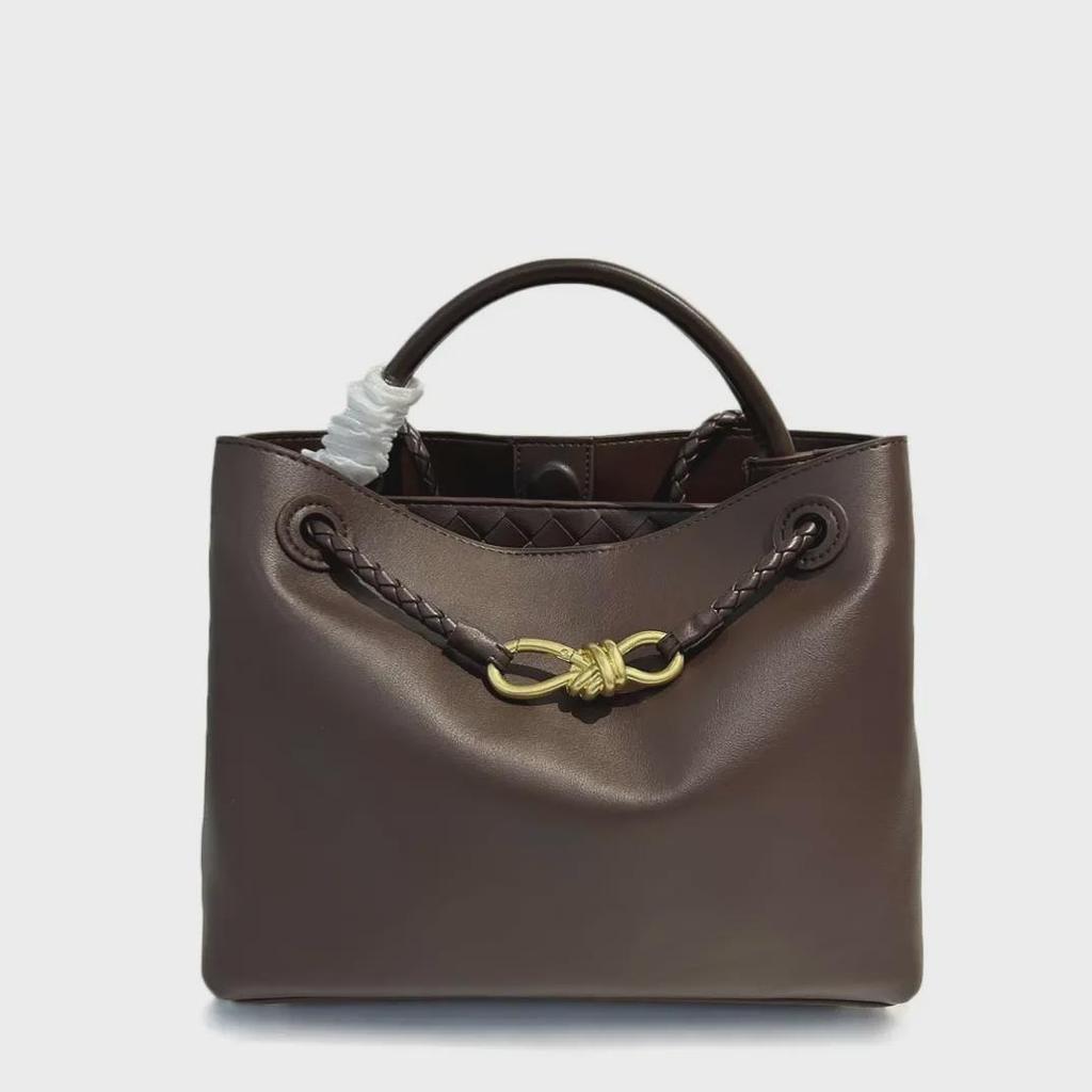 Höst/Vinter 2024 Damväska i Platt Läder för Axel med Metallknutspänne - Crossbody-handväska med Stor Kapacitet