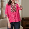 ZANZEA Women Ethnic Print Casual V-Neck 3/4 Sleeve Loose Blouse