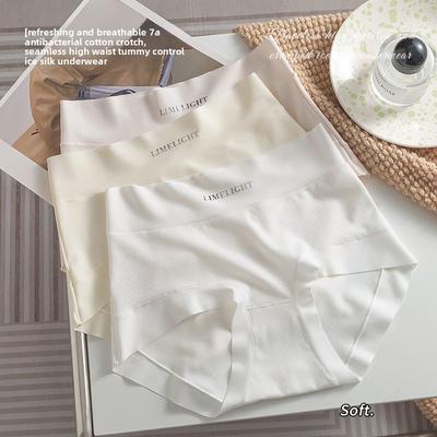 Women's Spring and Summer High Waist Abdominal Non Trace Hip Wrap 7A Antibacterial Ice Silk Breathable Cotton Briefs
