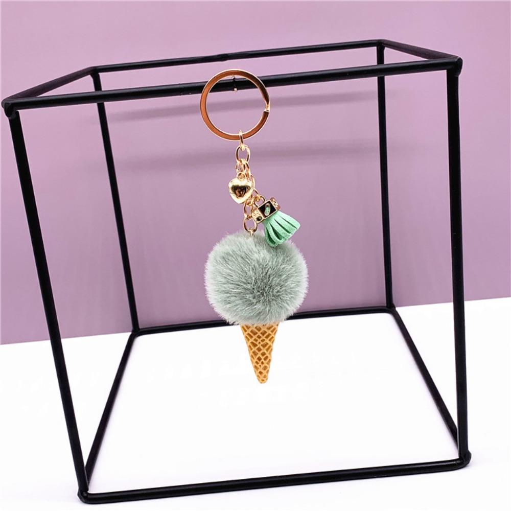 Ice Cream Keychain Cute Bag Cartoon Plush Pendant Cone Car Key Chain Ring Hairball Creative Gift