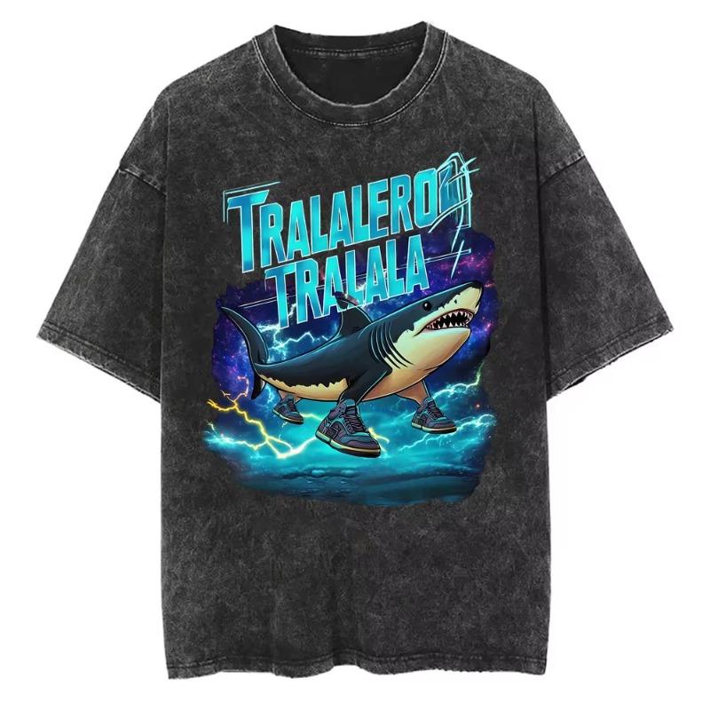 Vintage Washed Bombardiro Crocodilo T Shirt Funny Plane Bomber Crocodile Meme T-shirts Men Women Gothic Casual Humor T Shirts