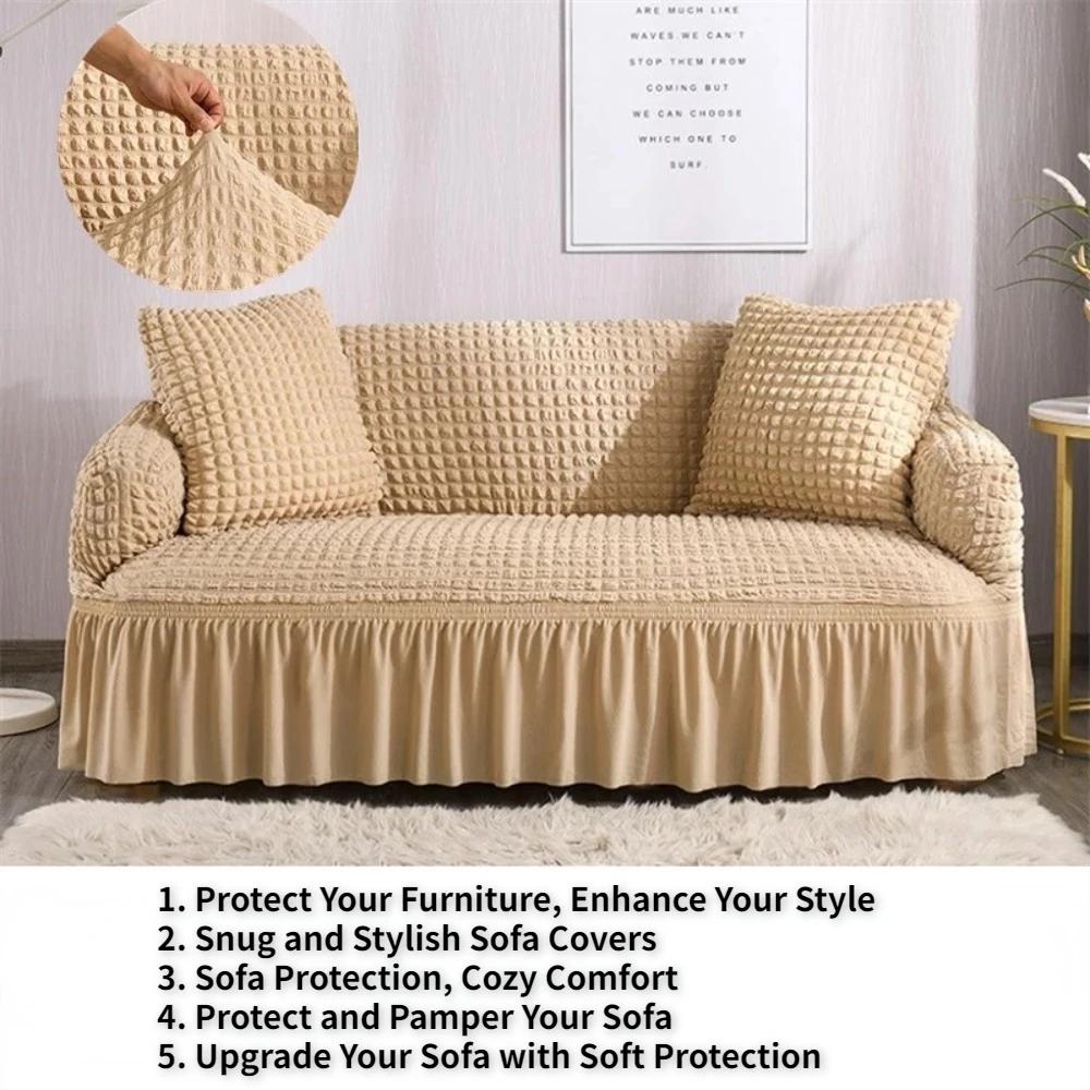 High Elastic Bubble Grid Sofa Cover 1/2/3/4 with Skirt Hem Universal Stretch Couch Protector for Home Living Room Pet Anti Dirt