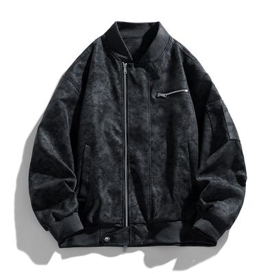 American Motorcycle Baseball Jacket, Washed Leather Jacket, Men's Spring and Autumn Lapel Loose Pilot Jacket