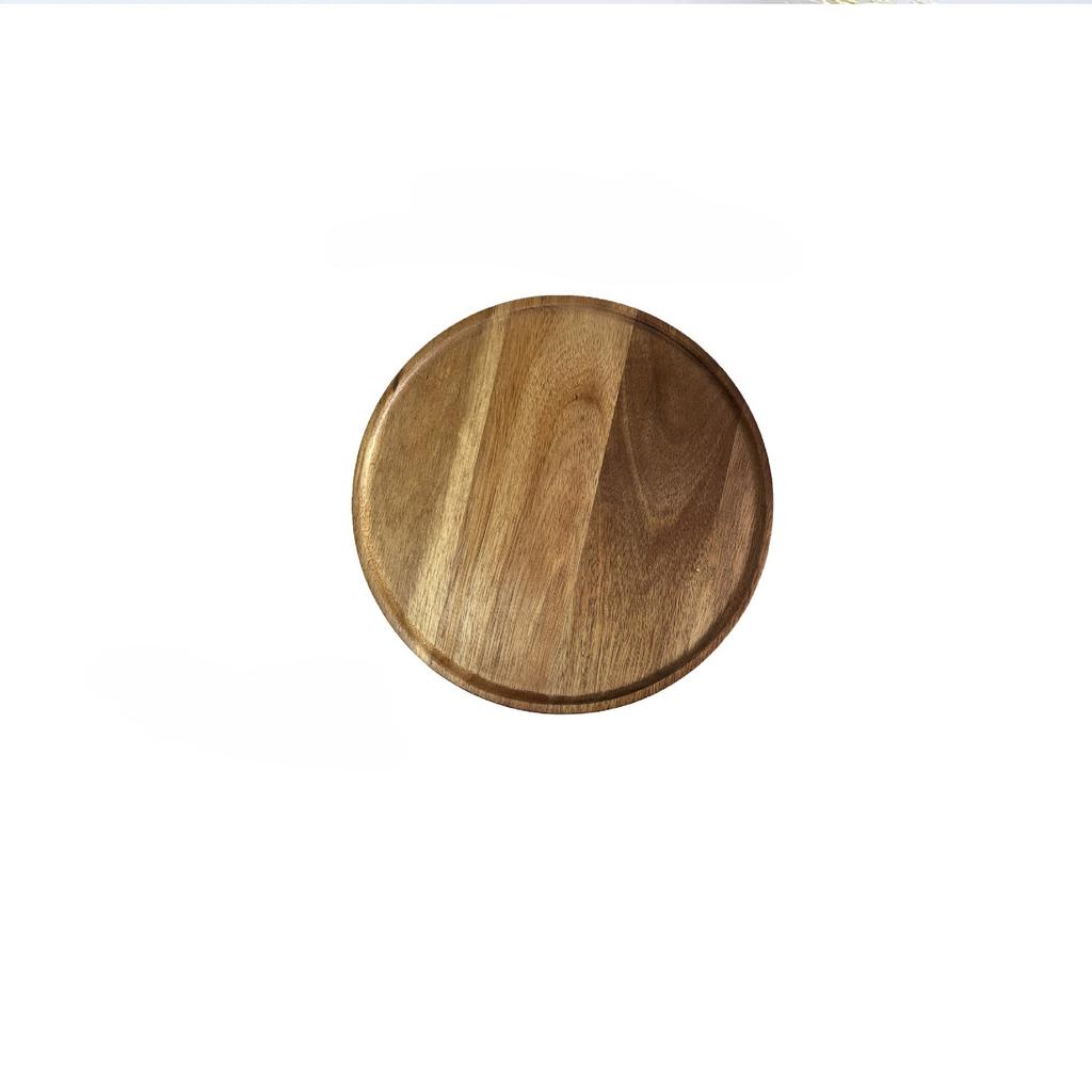 1Pc Japanese-style Acacia Round Large Wooden Tray Hotel Tea Cup Wooden Plate Household Solid Wood Plate Small Wooden Plate