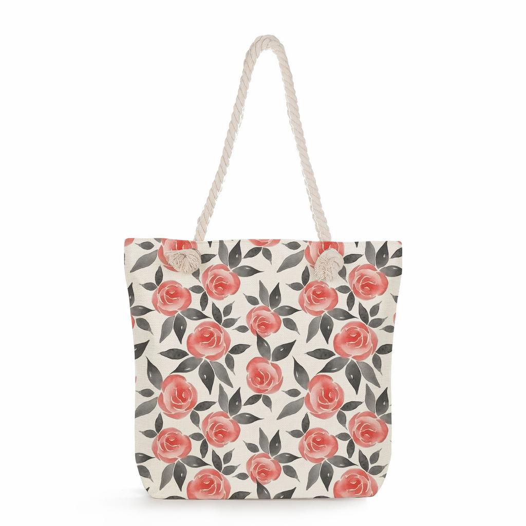 Plant Print Thick Rope Single-shoulder Beach Bag 7237 CLE