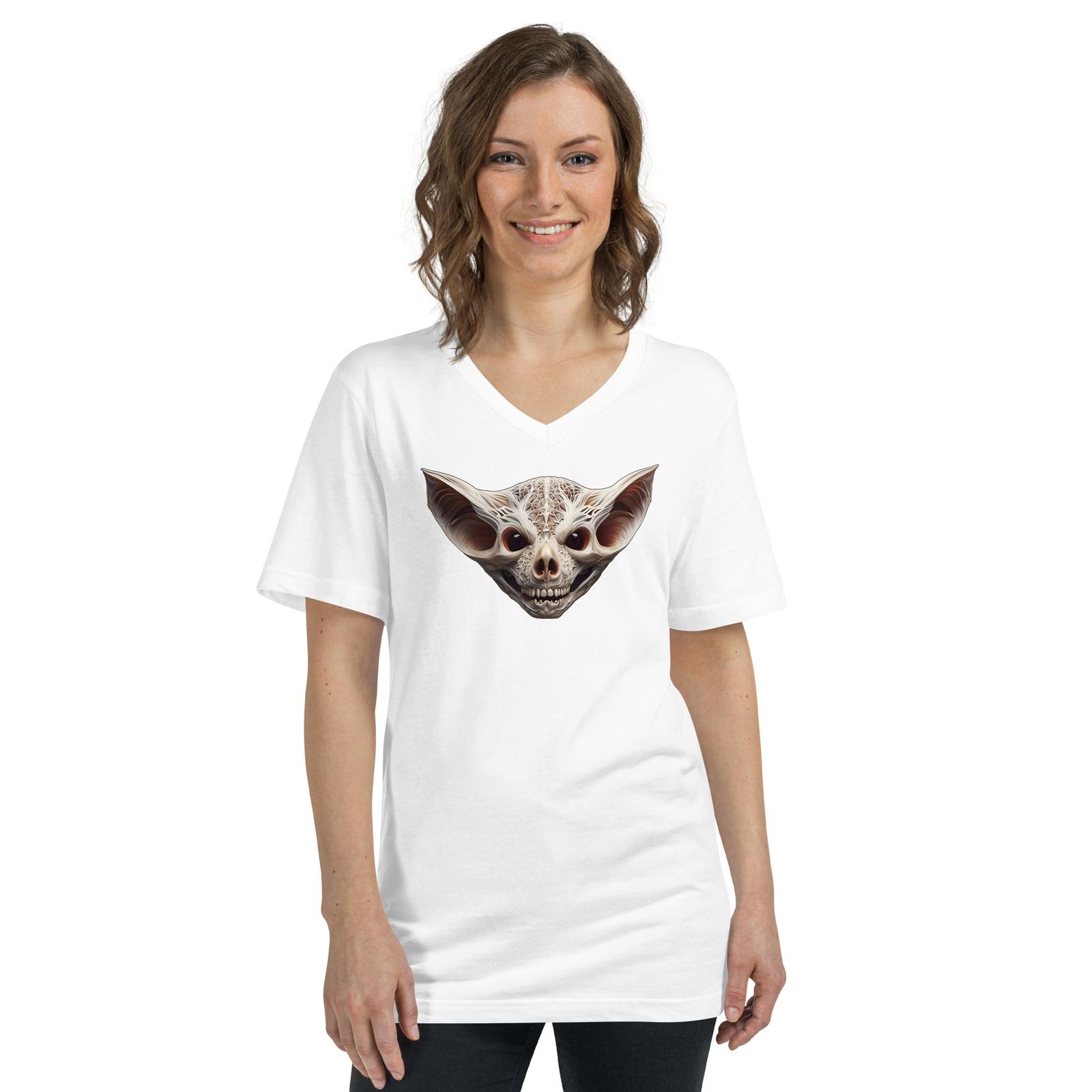 Grinning Bat Skull Halloween Short Sleeve V-Neck T-Shirt S разноцветный
