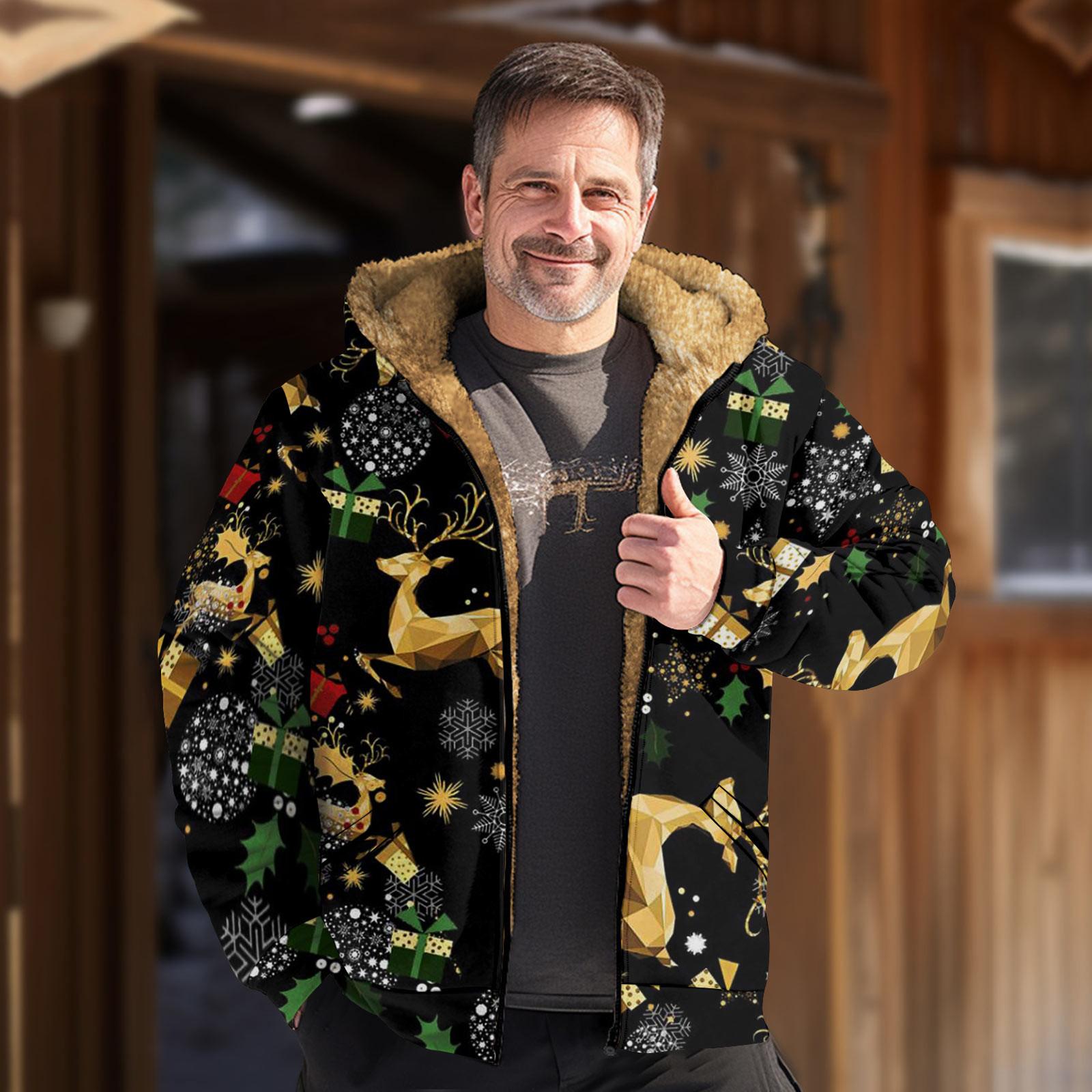 

Мужская куртка с рождественским принтом, мужская весенняя повседневная куртка с капюшоном на молнии XXL чёрный