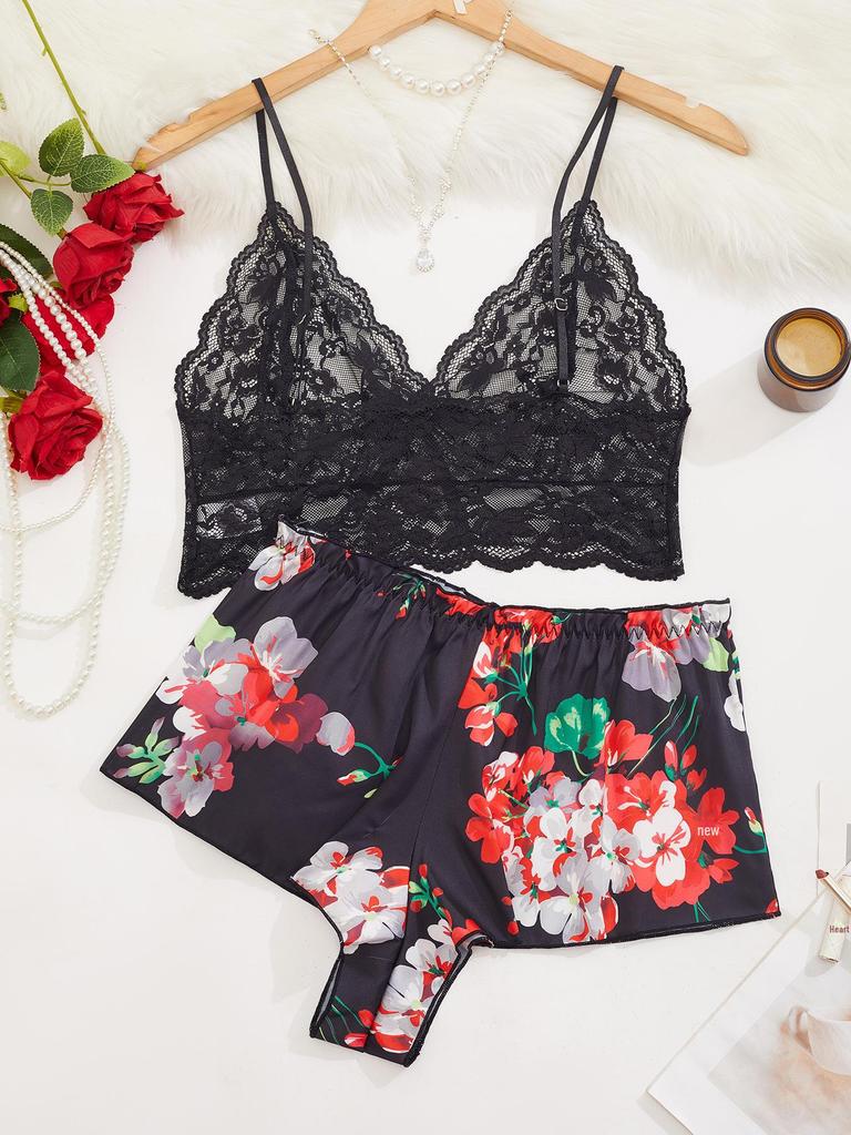 Europäisches und amerikanisches Spitzen-Dessous-Set: Sexy Versuchung BH & Shorts Zweiteiler