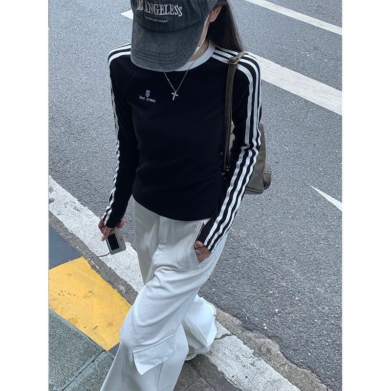 Sweet Cool Skinny Top Women's Spring Niche Bar Embroidery Unique Bottom Shirt Long Sleeve Shirt