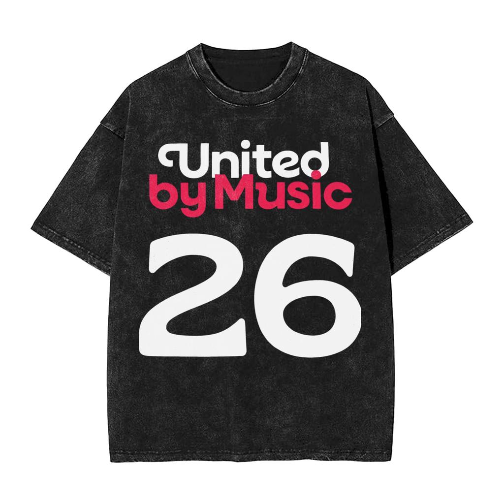 United By Music Eurovisions Song Contest 26 T-Shirts for Men Humor 100% Cotton Tee Shirt Round Collar Short Sleeve Clothing