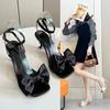 Cute and Sweet Square Head Versatile Bow Sandals 2025 Summer New Niche One-word Belt Lightweight High Heels Women