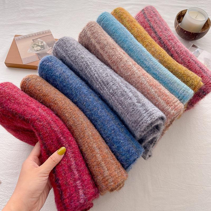 Blue Soft Waxy Wool Knitted Scarf Men's and Women's Autumn and Winter Warm Wool Scarf Cold Protection Cervical Spine