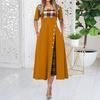 Fashion Women Long Dress Round Neck Contrast Color Cross Border Style