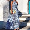 Spot Summer New Women's Fashion Sleeveless Medium and Long Neck Holiday Printed Dress