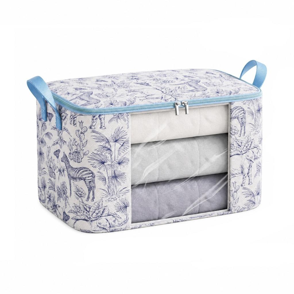 Non Woven Fabric Storage Bag with Transparent Window Zipper Closure Portable Handle Organizer for Clothes Bedding and Household Items