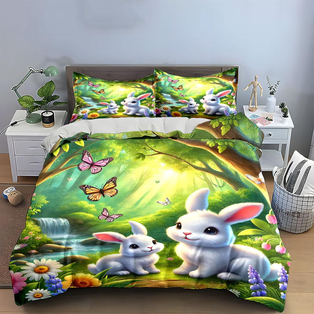 Whimsical Bunny Wonderland Bliss Bedding Sets Duvet Covers Pillowcases(1* Duvet Cover 2* Pillowcases Without Duvet Insert)