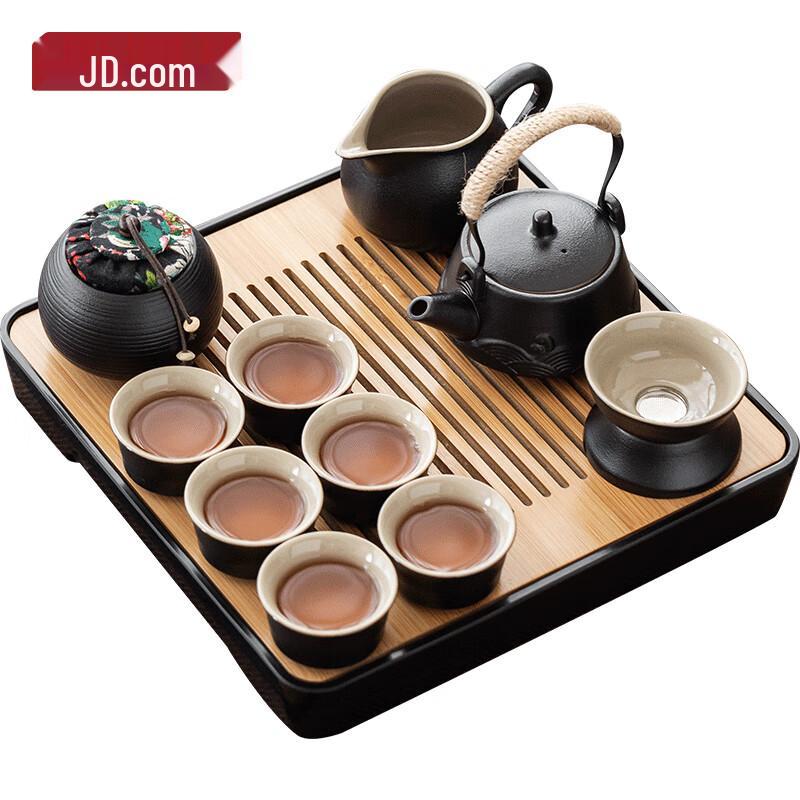 Jingdong Black Ceramic Teapot Tea Set with Tray