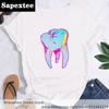 Zahn und Zahnarzt Grafik Ästhetik Frauen Lustige Print Damen T-shirt Mädchen Y2K Harajuku Basis O-kragen Weißes Hemd Kurze