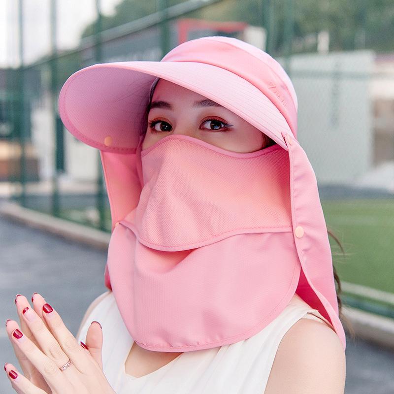 Women Wide Brim Face Mask Sun Hat Detachable Neck Face Flap Ponytail UV Protection Visor Hat Garden Fishing Hiking