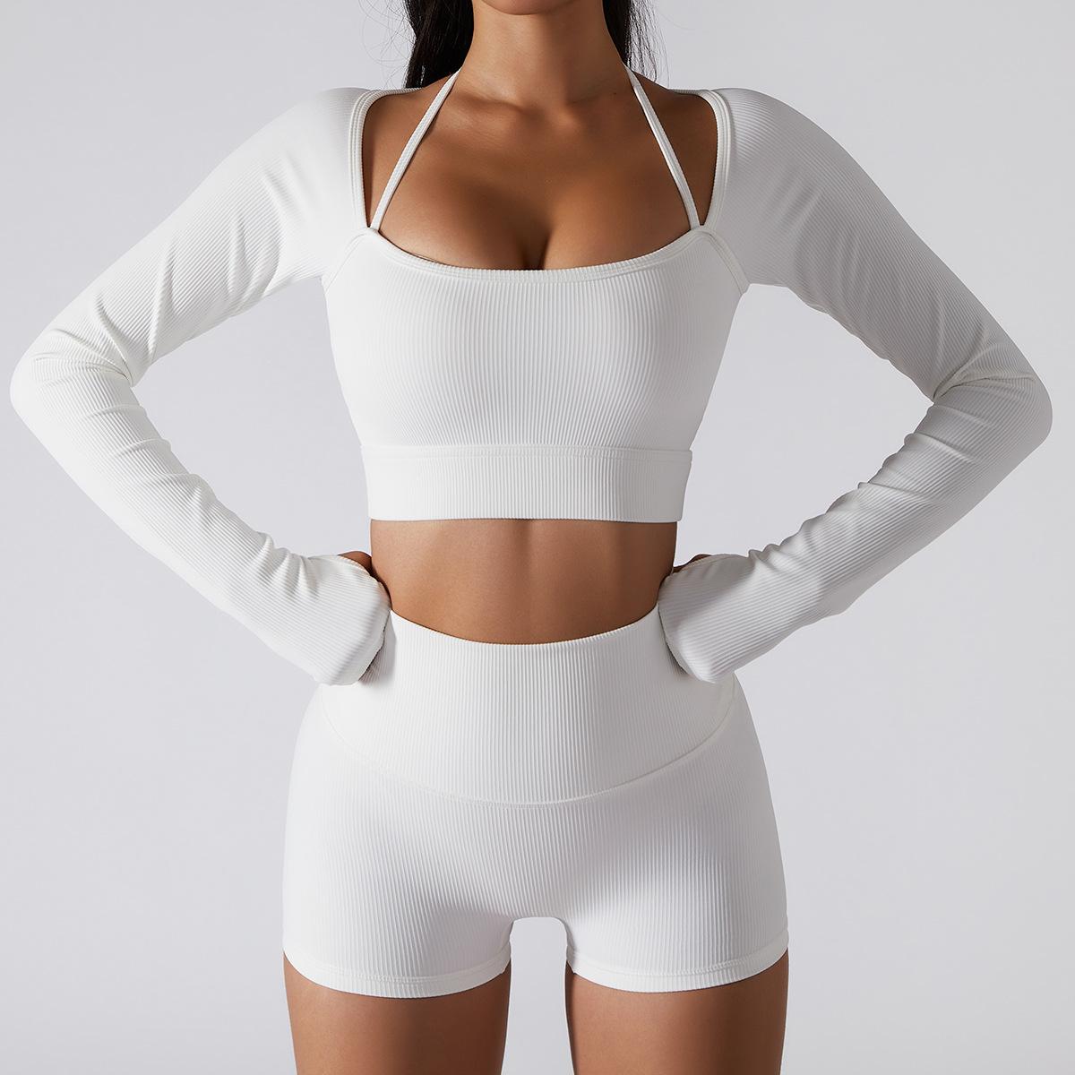 

Spring And Summer New Sports Top For Women With Chest Cushion, Quick Drying Fitness Slimming, Tight Fitting, Long Sleeved Yoga Top For Women S