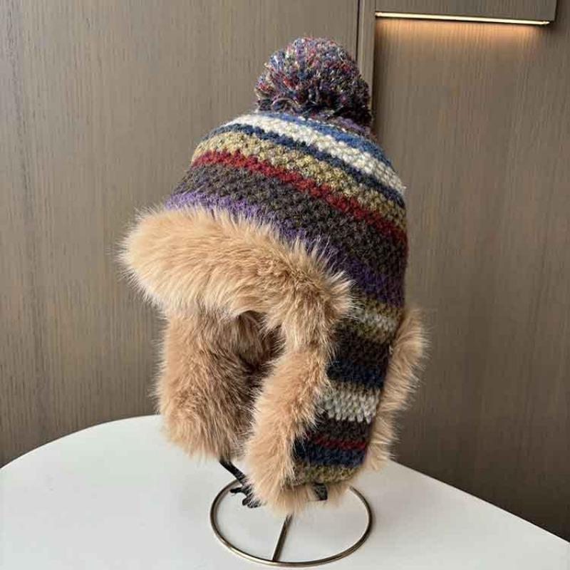 Women S Cute Plush Winter Warm Knit Scarf Retro Colorful Striped Neck Scarf